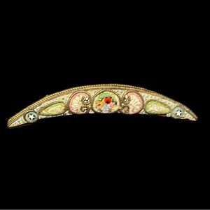 Millefiori Victorian Antiq 1890's Italian Micro Mosaic Cresent Moon Brass Brooch